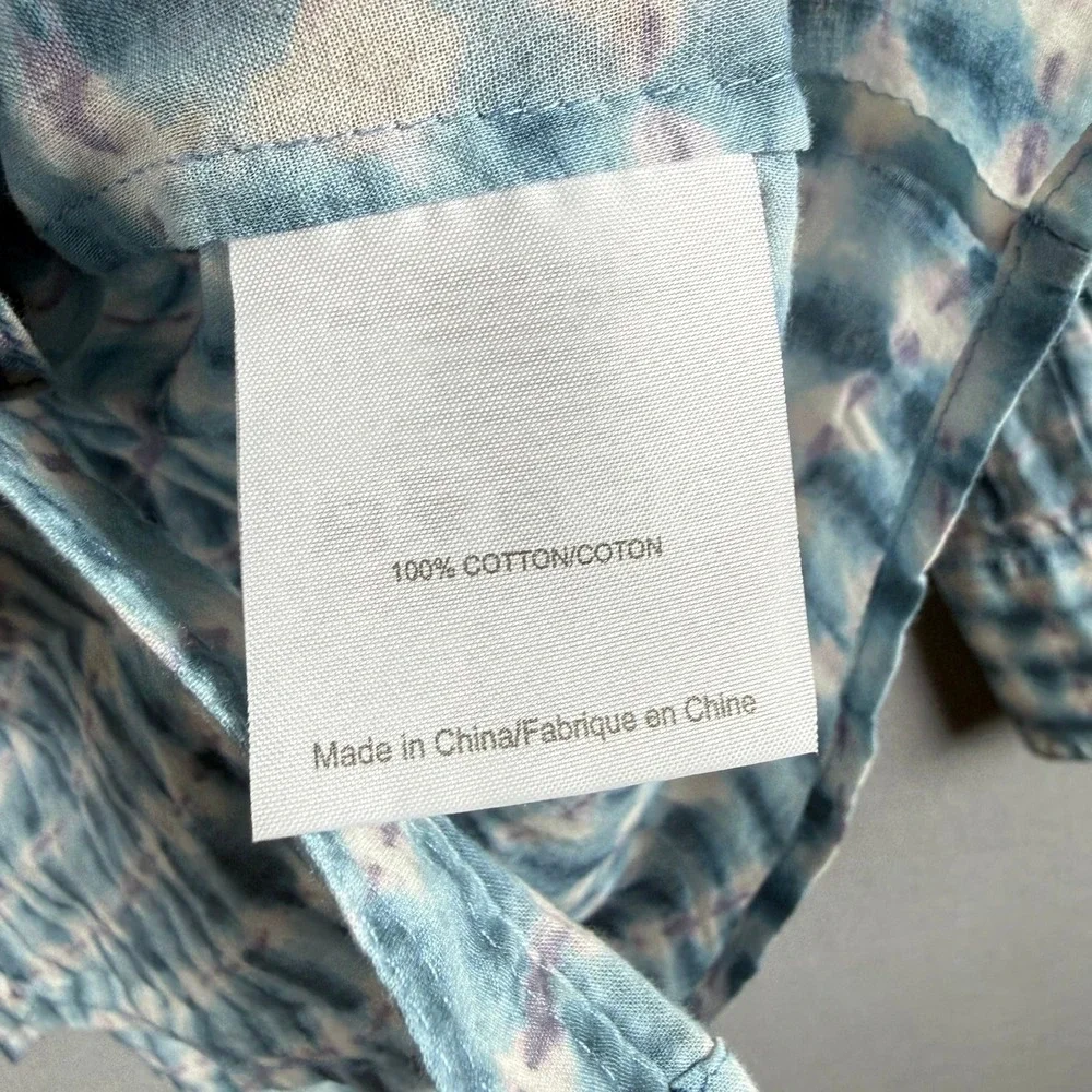 Tory Burch Womens 6 Button Down Shirt Blue Tie Dye Shibori Utility Cotton Blouse